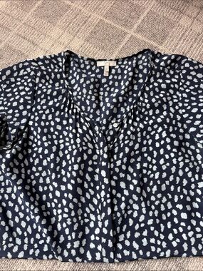 Joie Navy and White Printed V-Neck Blouse